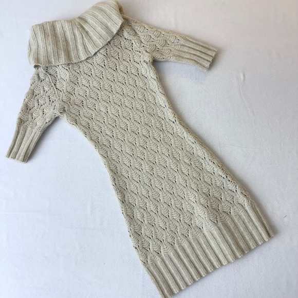 Cynthia Rowley Beige Angora Wool Blend Cowl Neck Cable Knit Sweater Dress XS - Picture 2 of 13
